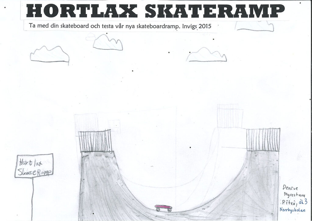 Teckning föreställande en skateramp.